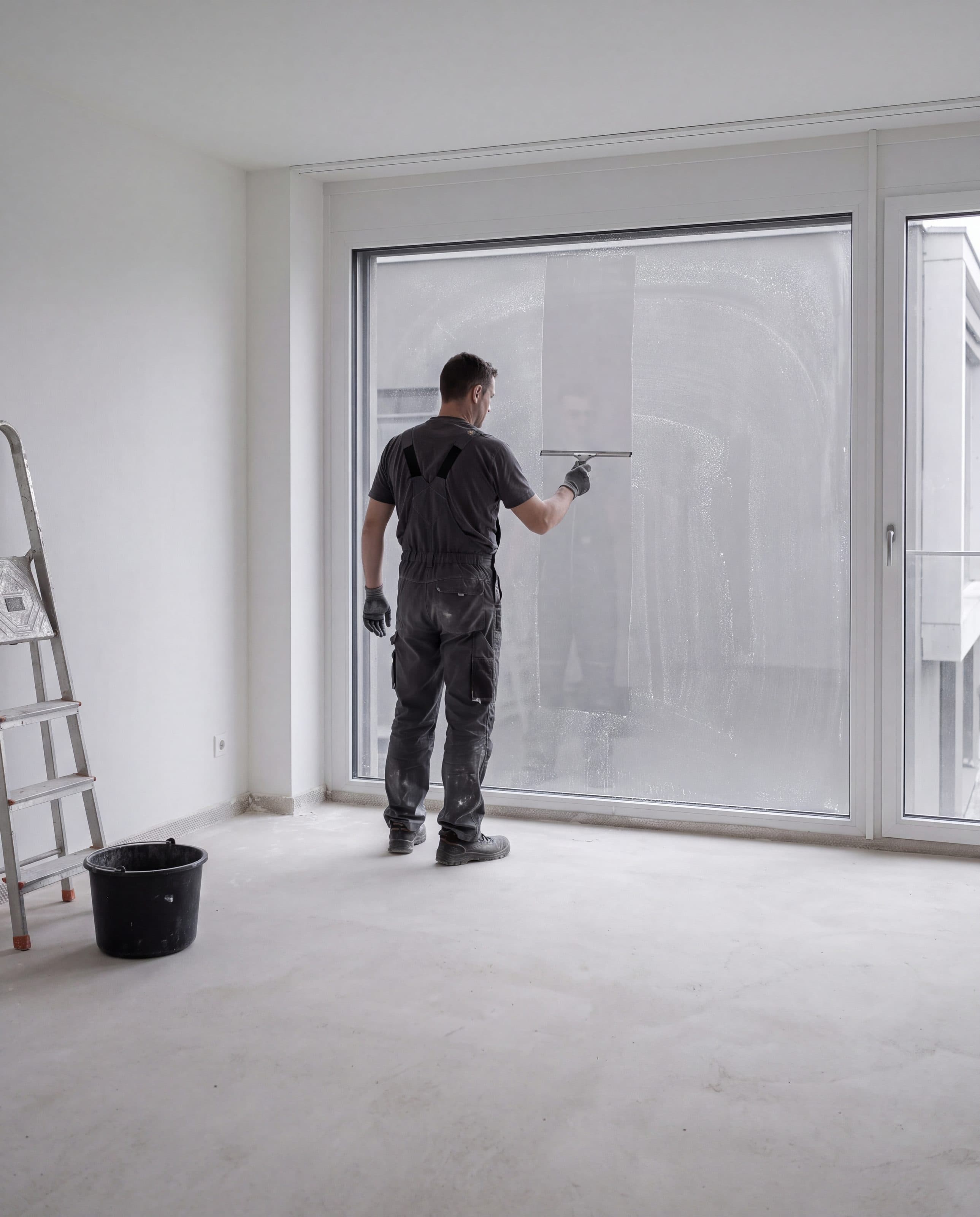 Nettoyage des vitrages d'un appartement en fin de chantier